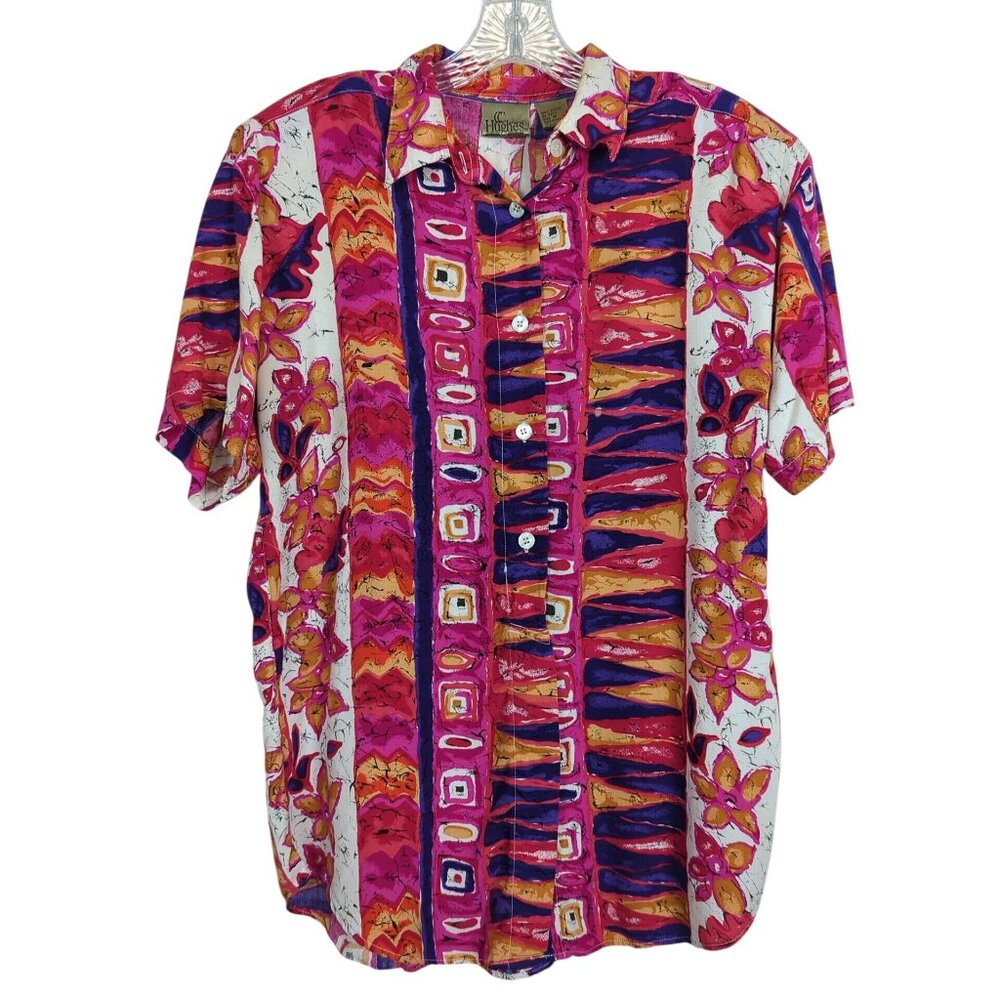 CC Hughes Women's‎ Vintage Colorful Button-Up Shirt Abstract Floral Geometric M